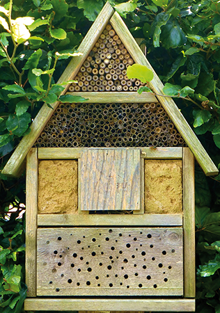 Pollinisateurs et prédateurs naturels trouveront refuge pendant l’hiver dans un hôtel à insectes.